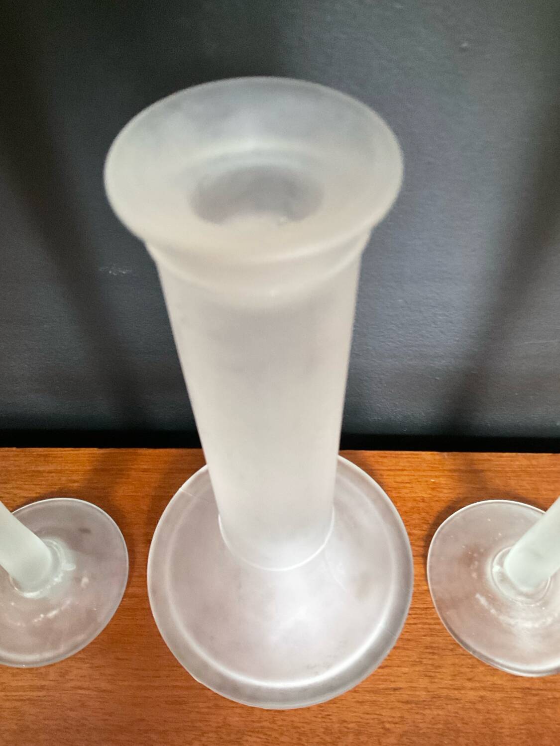 Vintage trio of frosted glass candle holders