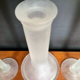 Vintage trio of frosted glass candle holders
