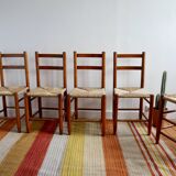 Ensemble de 4 chaises en paille et d'un tabouret