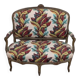 Directoire style canapé with carved wood & floral fabric in perfect condition.