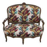 Canapé style directoire bois sculpté & tissu floral parfait état