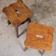 Pair of scalloped oak stools, France, early 20th century