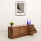Oiled walnut TV stand equipped with 2 sliding doors and 3 drawers