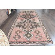 1970s Turkish Oushak Handmade Wool Cotton Pink Runner Rug  98x293