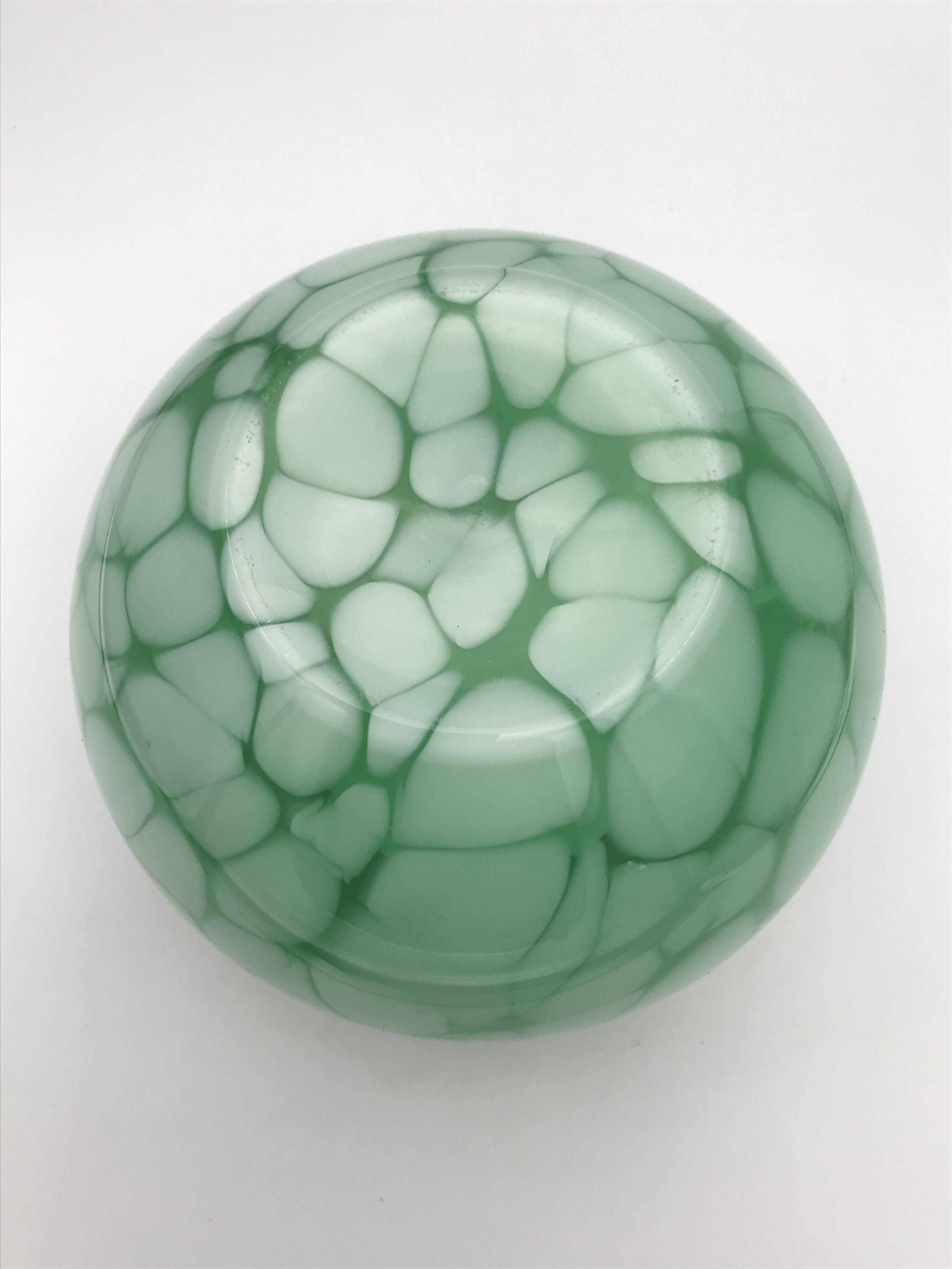 Vintage glass vase ball shape handmade alicja green and white