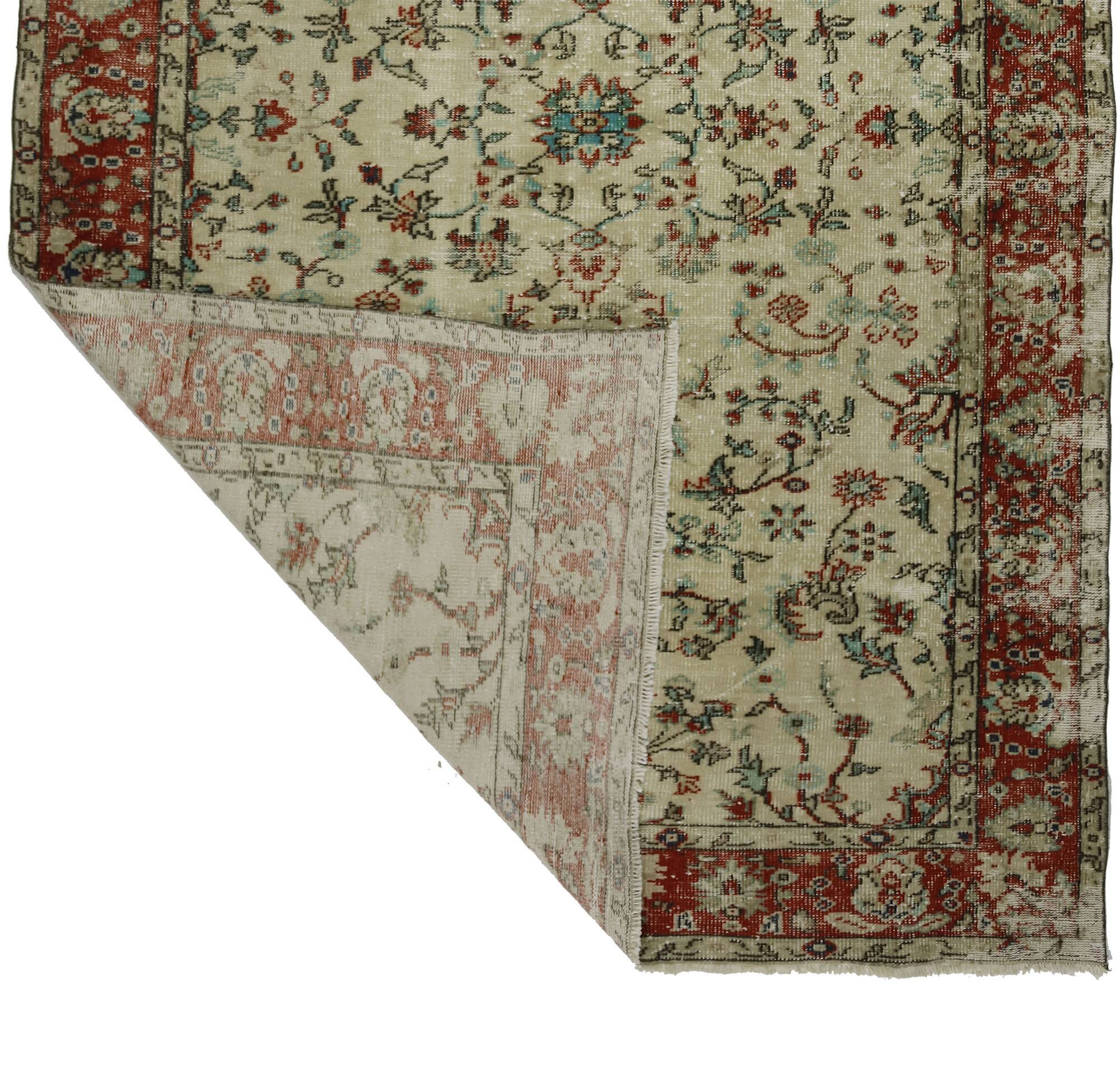 Tapis Vintage Turc – Rouge & Beige – Motifs Floraux – 295 × 178 cm