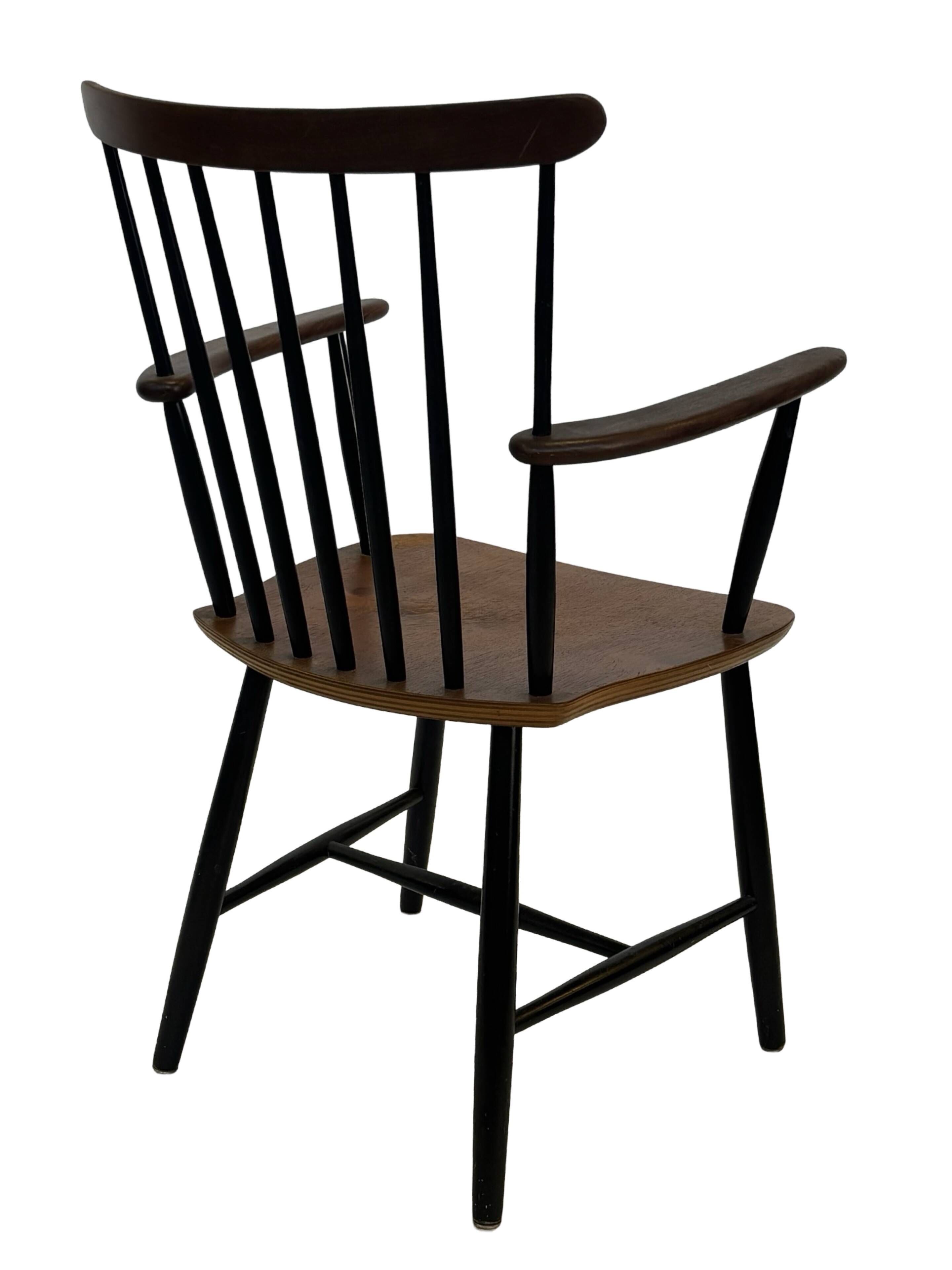 Vintage Danish spindle chair from the 1960s, Tapiovaara style armrests