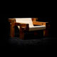 Pair of brutalist chairs in pine and canvas, 1970s