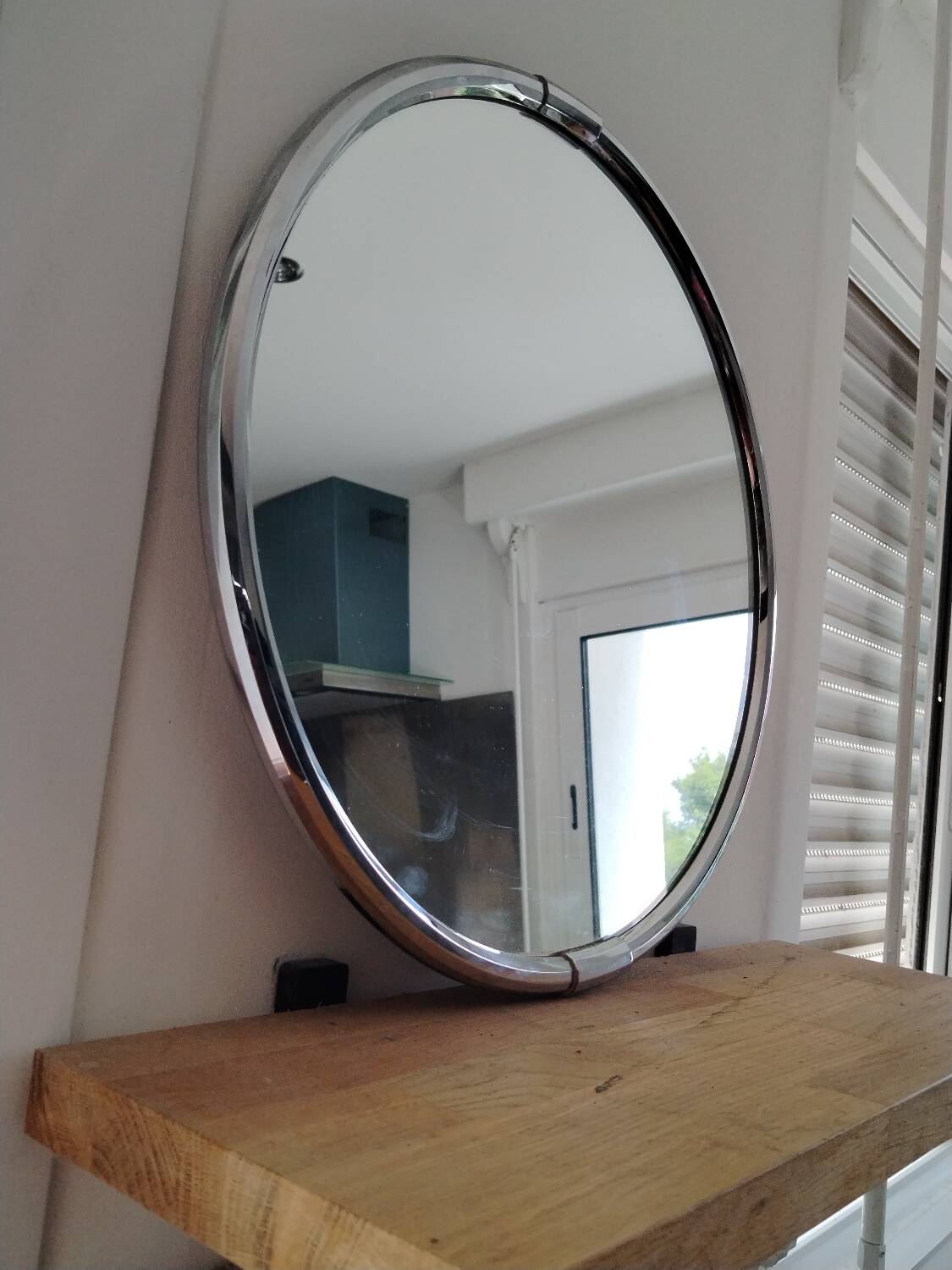 Round chrome metal mirror 1970s