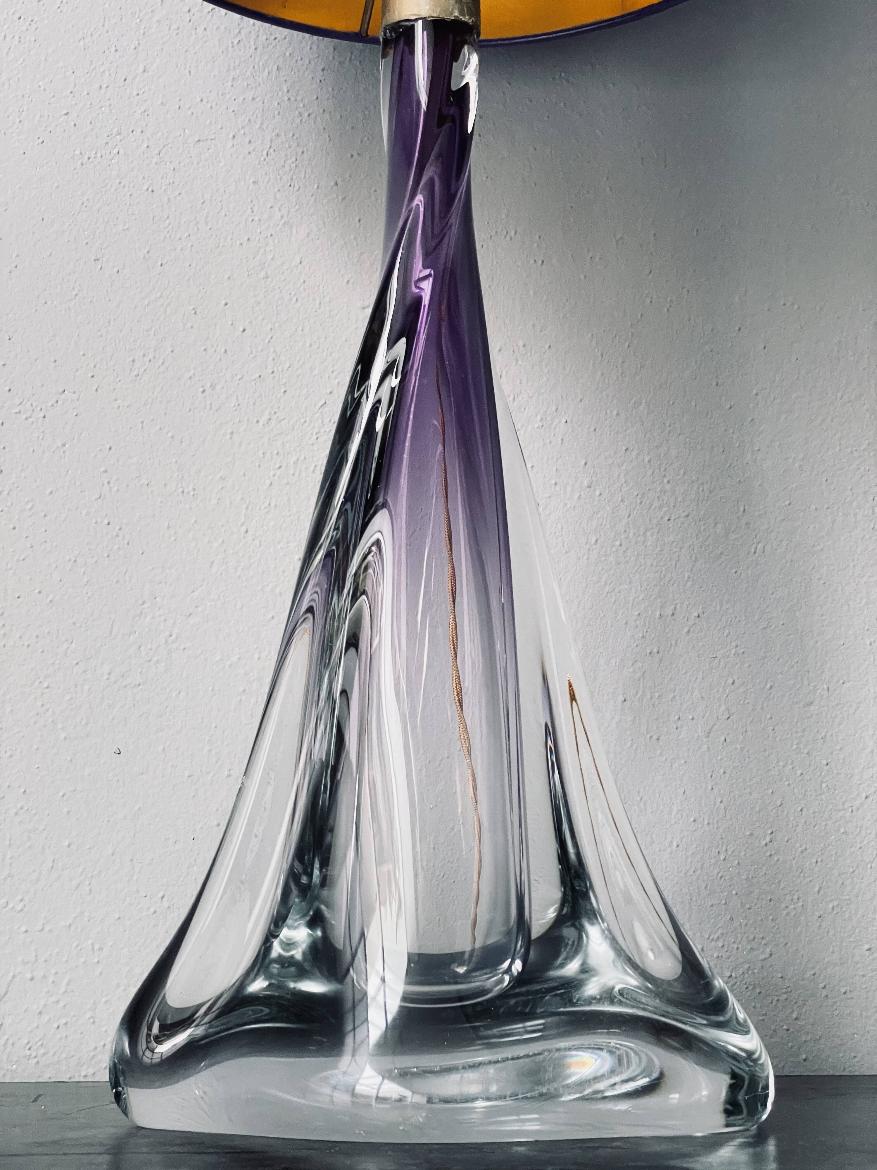 Large Purple Crystal Table Lamp, Signed by Vannes Le Chatel, France