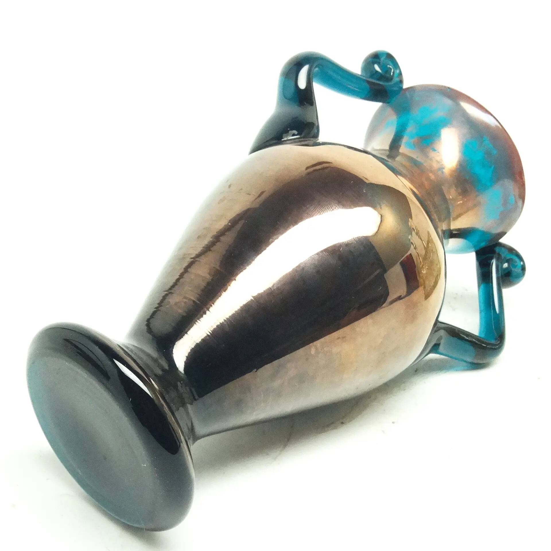 Postmodern vase, copper and turquoise glass, Huta Hortensja, Poland, 1970s