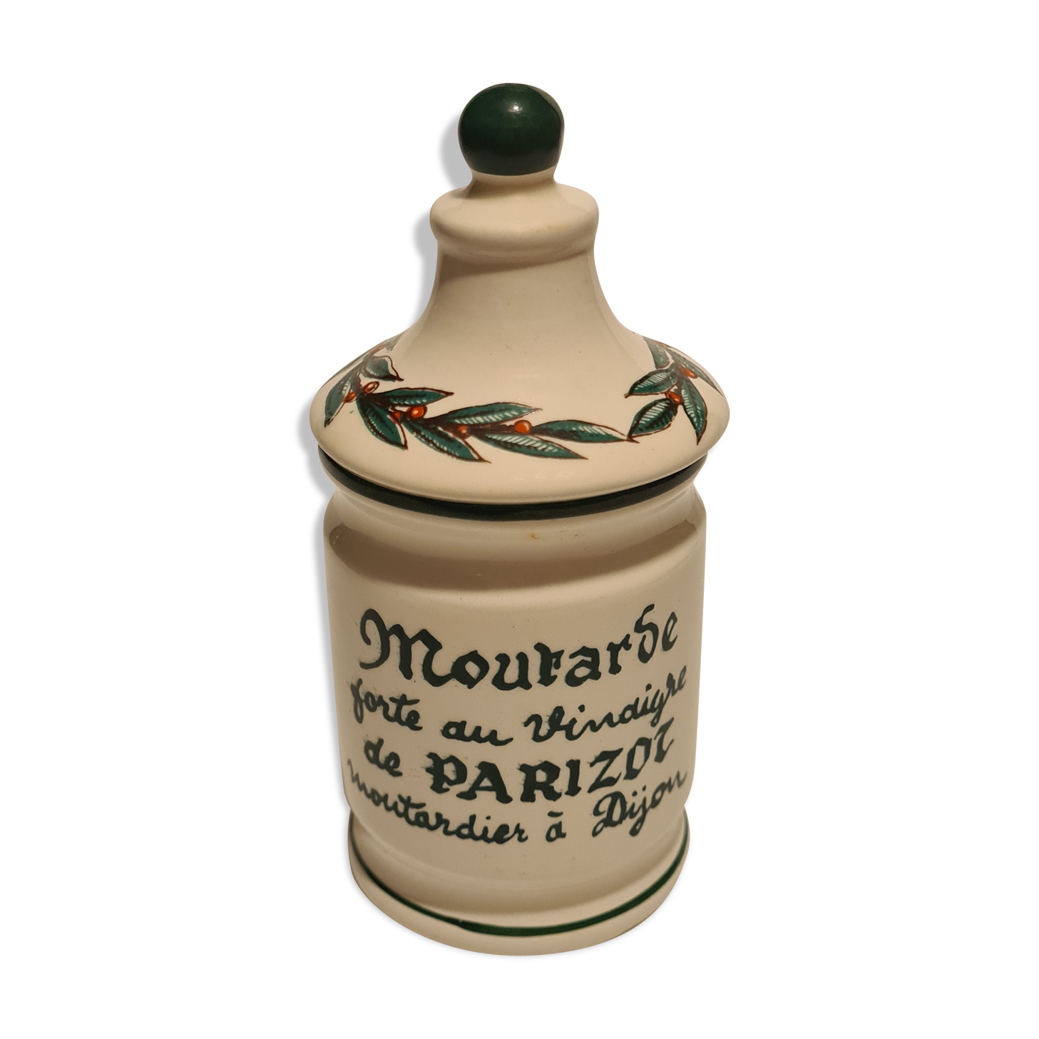 Mustard pot Parizot earthenware Digoin Sarreguemines fruit décor