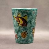 Earthenware vase decorated with fish signed Monaco Cerart