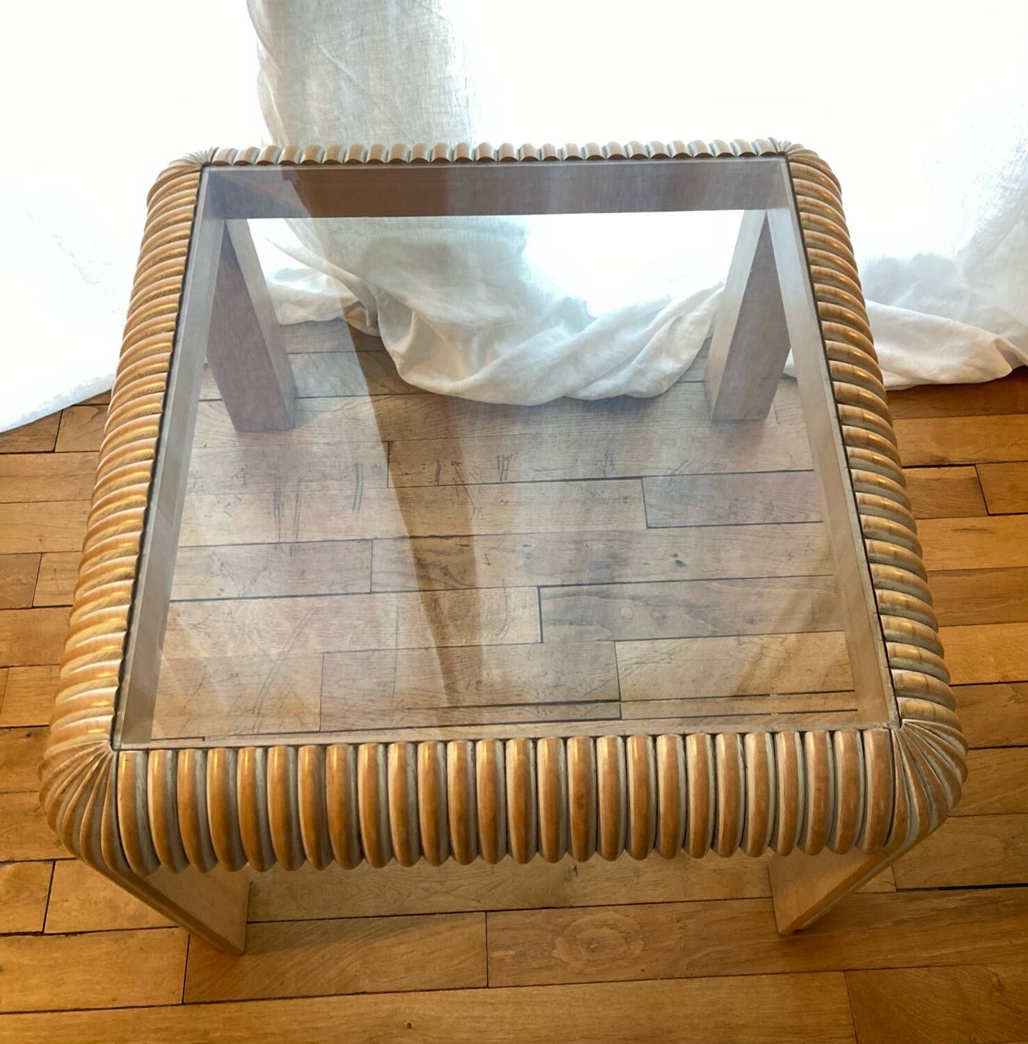 Vintage 80s limewashed gadroon coffee table