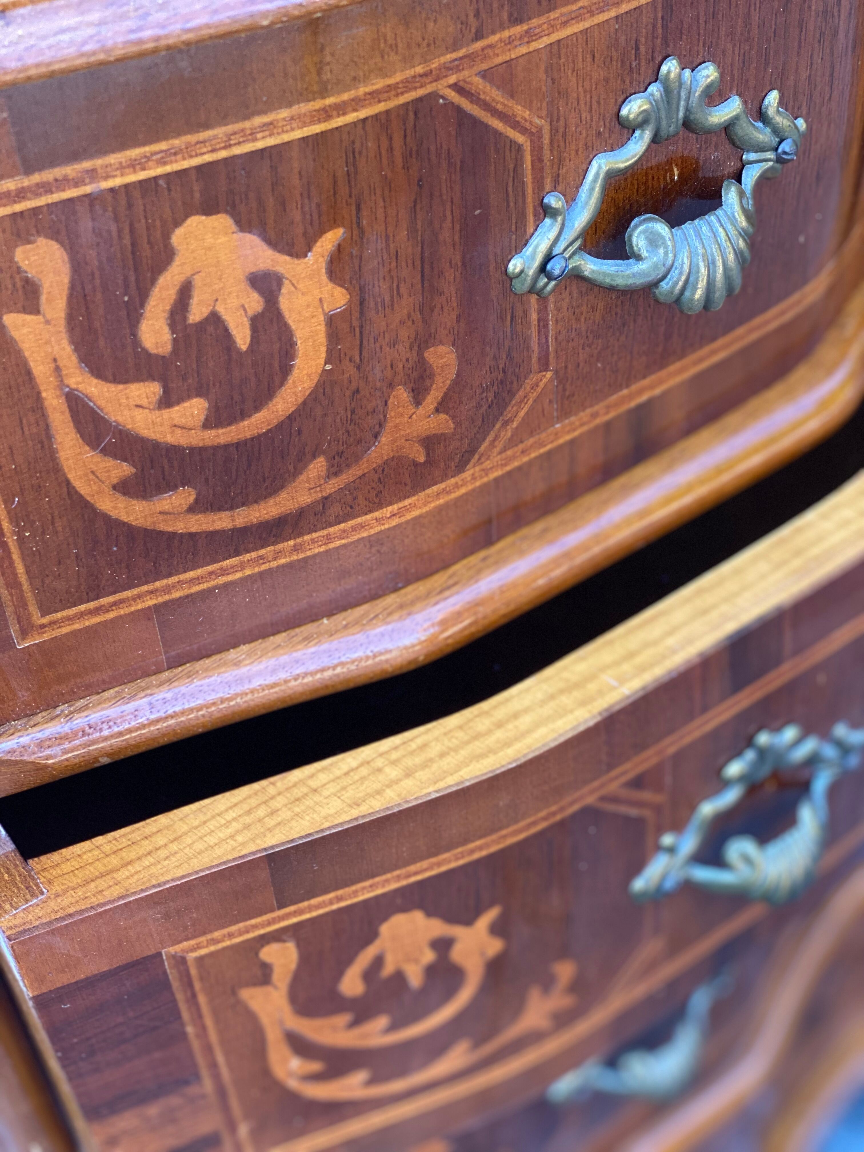 Vintage Inlay Wood Chest of Drawers in the Style of Louis XIV
