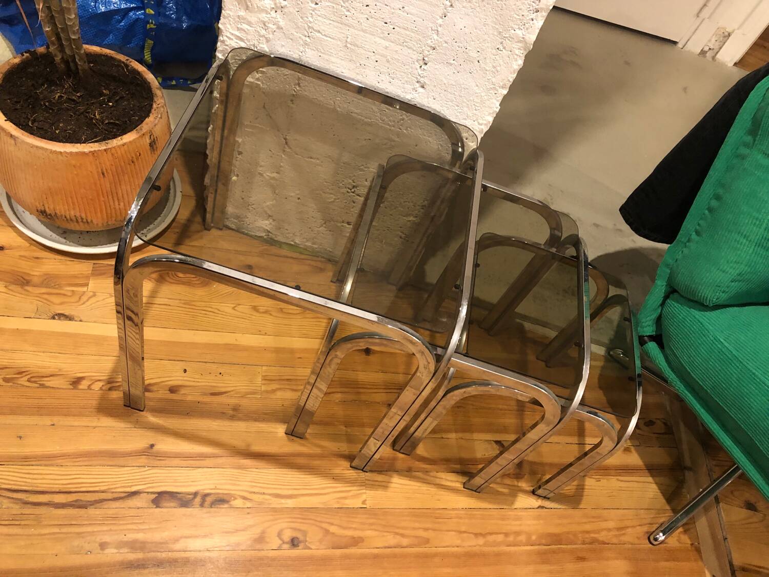 Chrome and smoked glass nesting tables