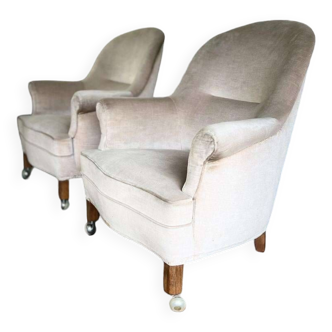 Set of 2 single-seaters/armchairs/club seats vintage ecru