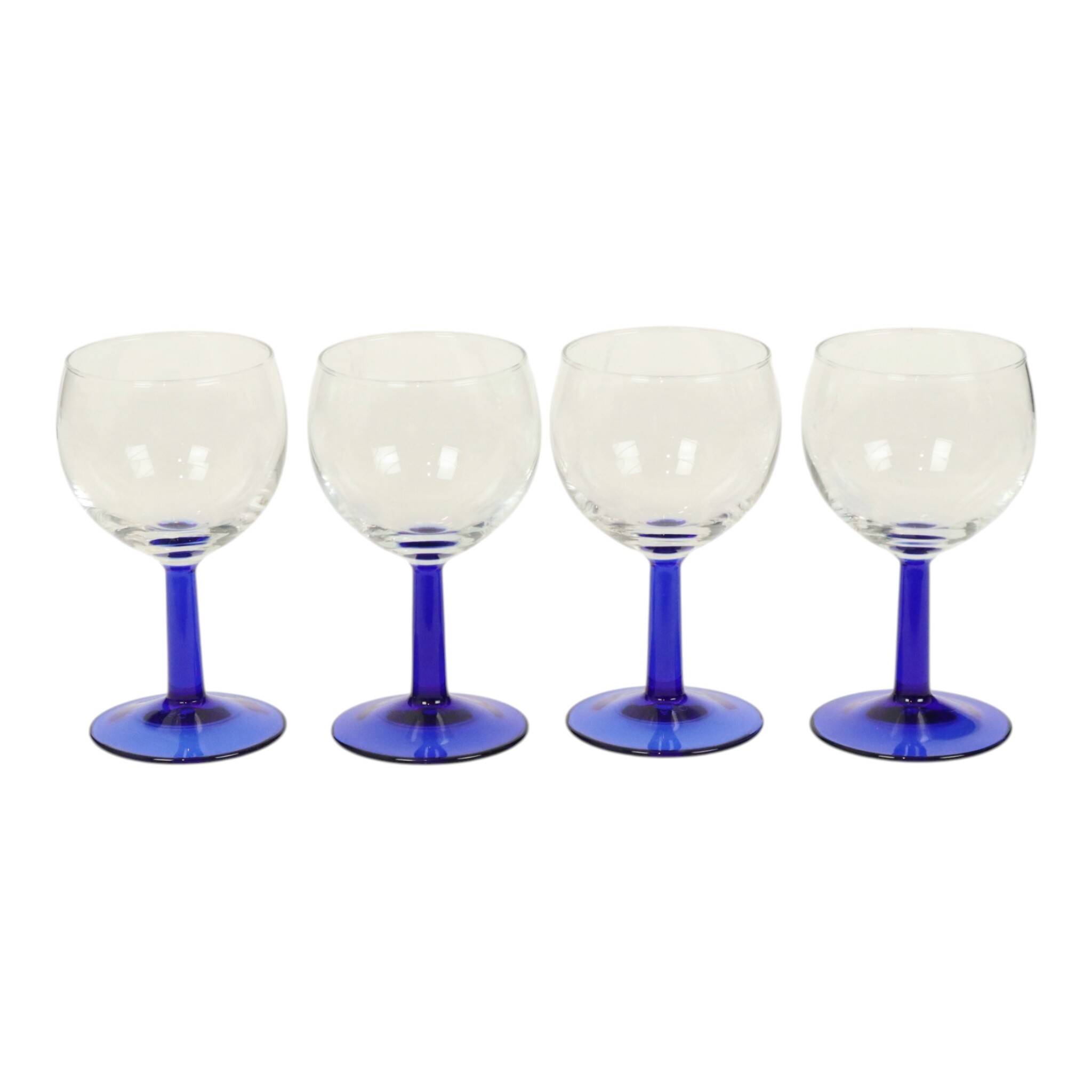 Set of Arcoroc Wine Glasses Cobalt Blue Base France 1980s