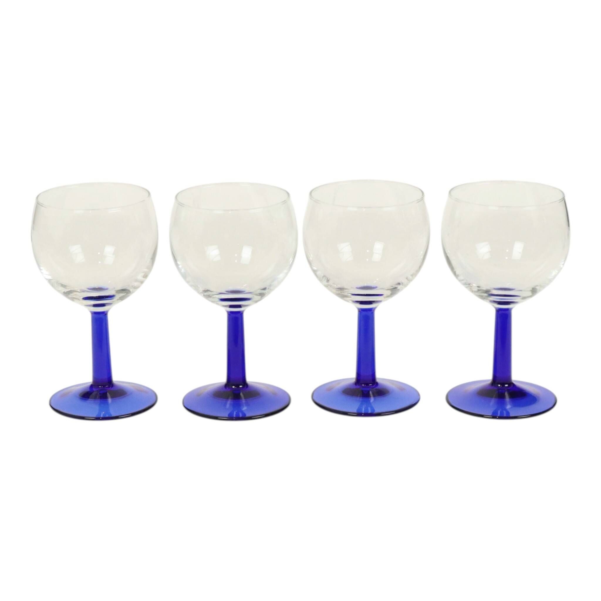 Set of Arcoroc Wine Glasses Cobalt Blue Base France 1980s