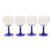 Set of Arcoroc Wine Glasses Cobalt Blue Base France 1980s