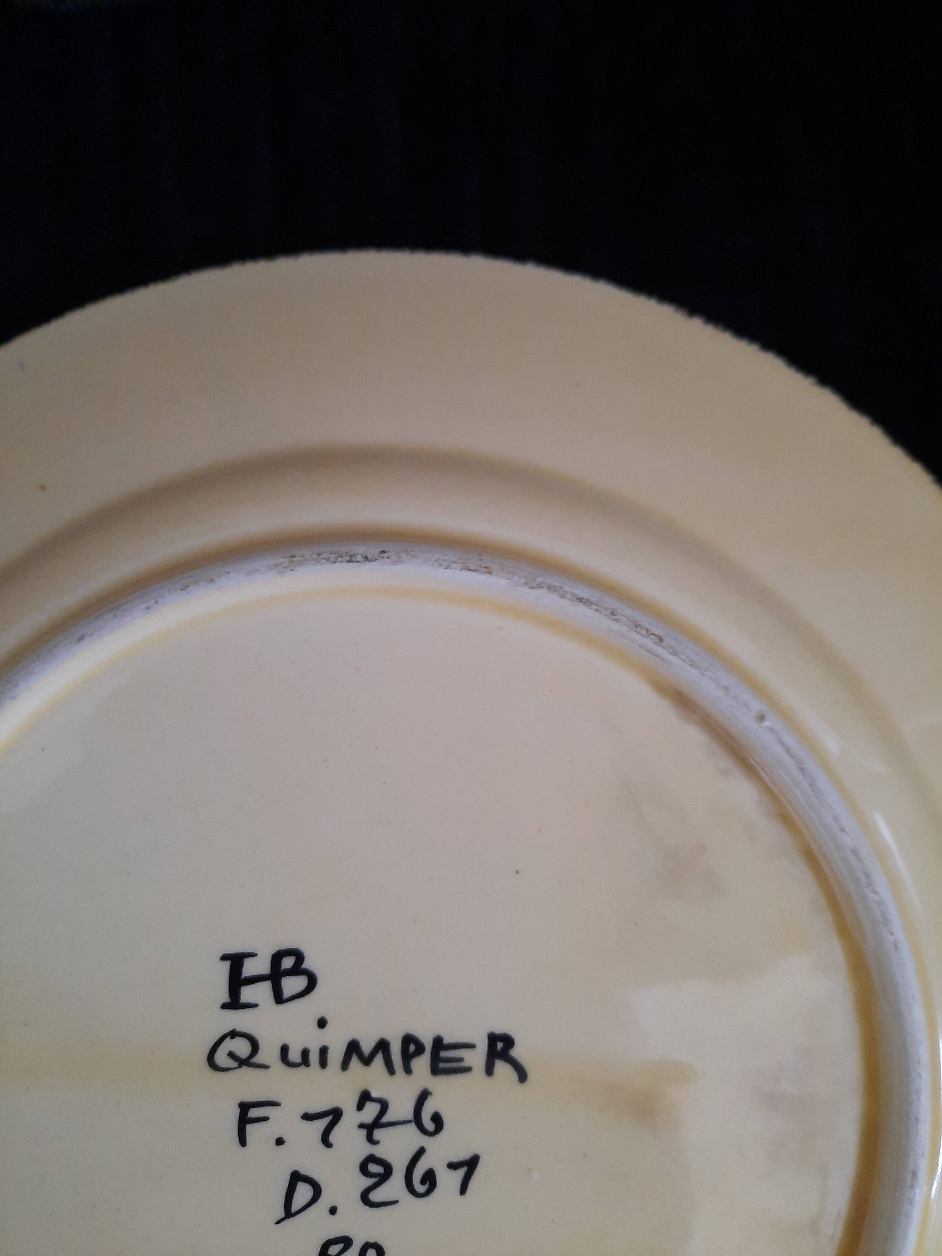 Old HB QUIMPER Plate Earthenware Geometric Rosette Decoration