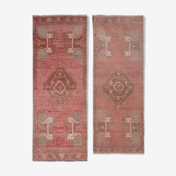 Vintage Turkish Oriental Matching Runners in Muted Colors a Pair 47 x 124 - 44 x 117 cm