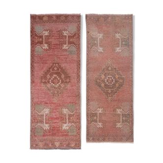 Vintage Turkish Oriental Matching Runners in Muted Colors a Pair 47 x 124 - 44 x 117 cm