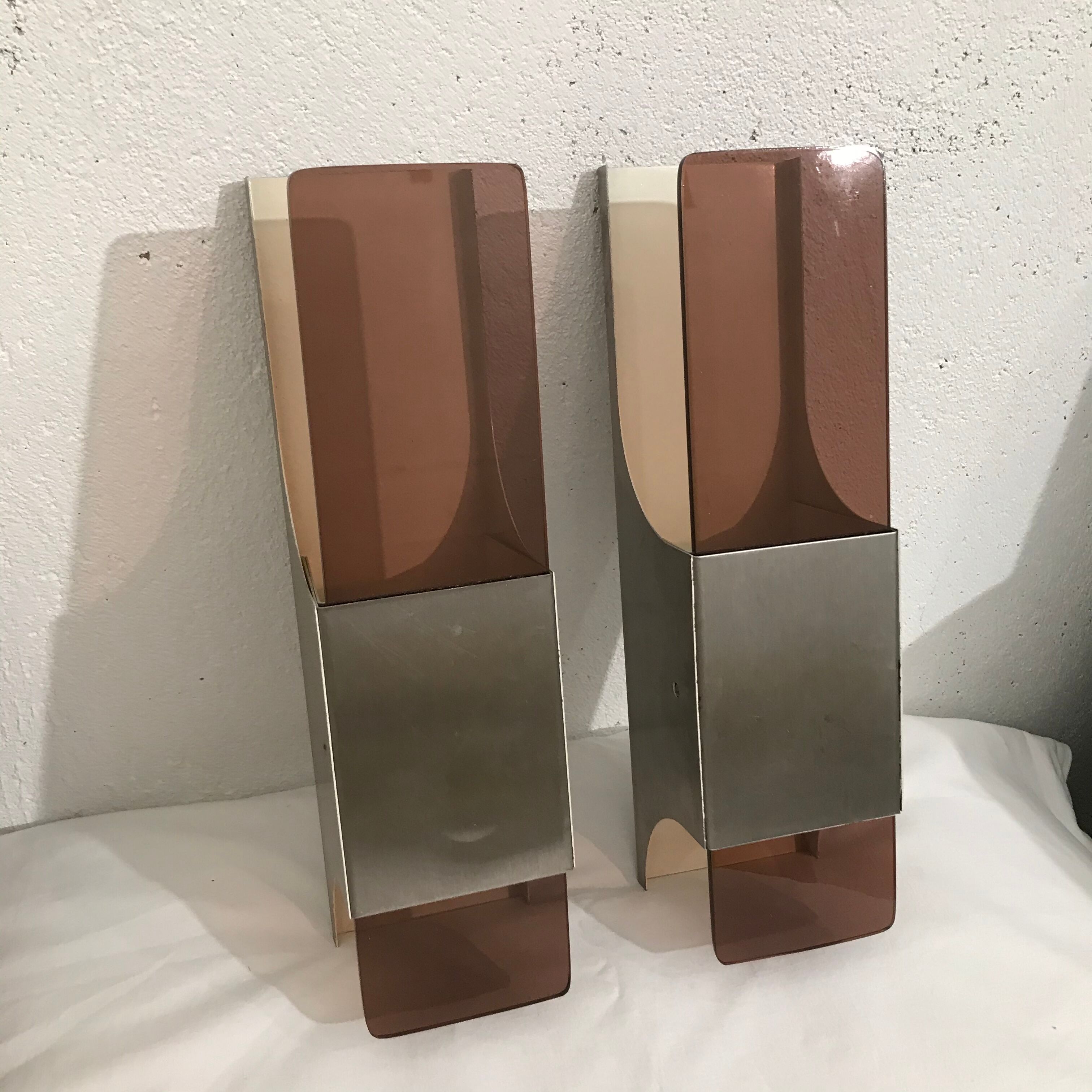 Pair of metal and plexiglass sconces 1970