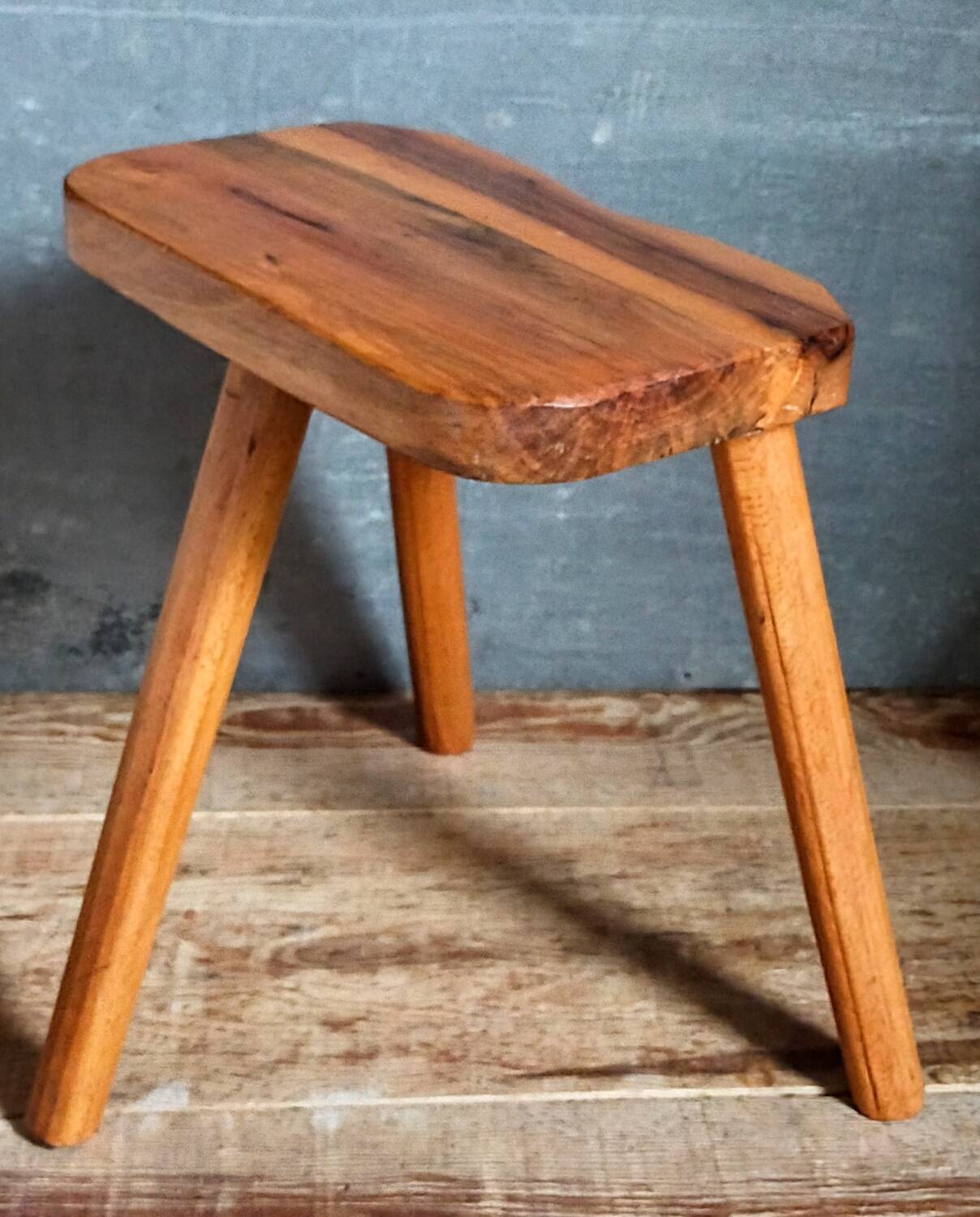 Solid wood tripod stool from the 50s