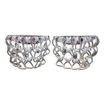 Pair of Art Deco Half-Moon Wall Lights/Hot Water Bottles in Glass & Metal Links