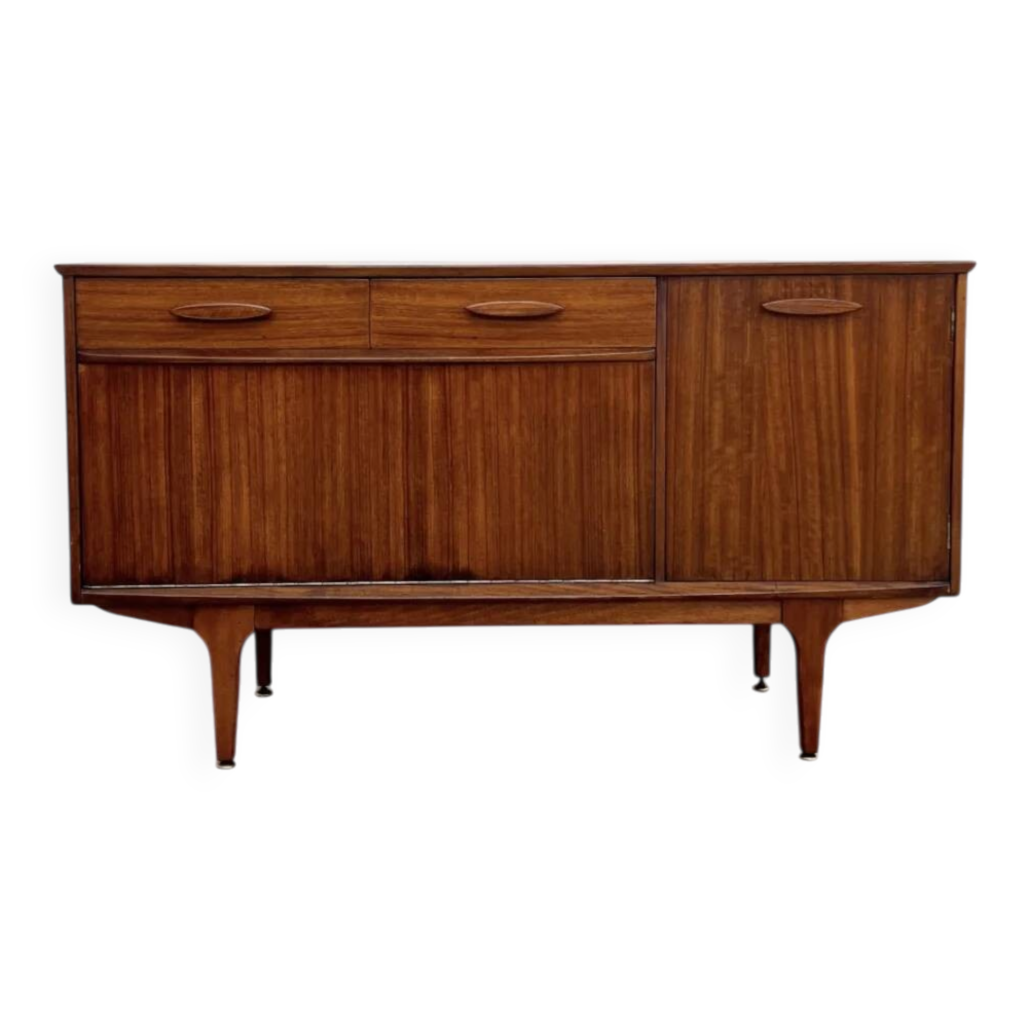 Teak Jentique sideboard — 1 door, 2 drawers & drop-down bar, England 1950s-60s