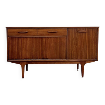 Teak Jentique sideboard — 1 door, 2 drawers & drop-down bar, England 1950s-60s