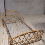 Vintage rattan basket sofa bed - 1950s