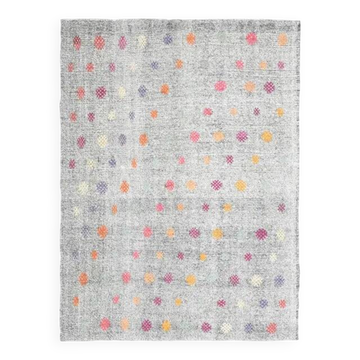 1970s Vintage Turkish Oushak Handmade Wool Cotton Gray Area Rug 180x240