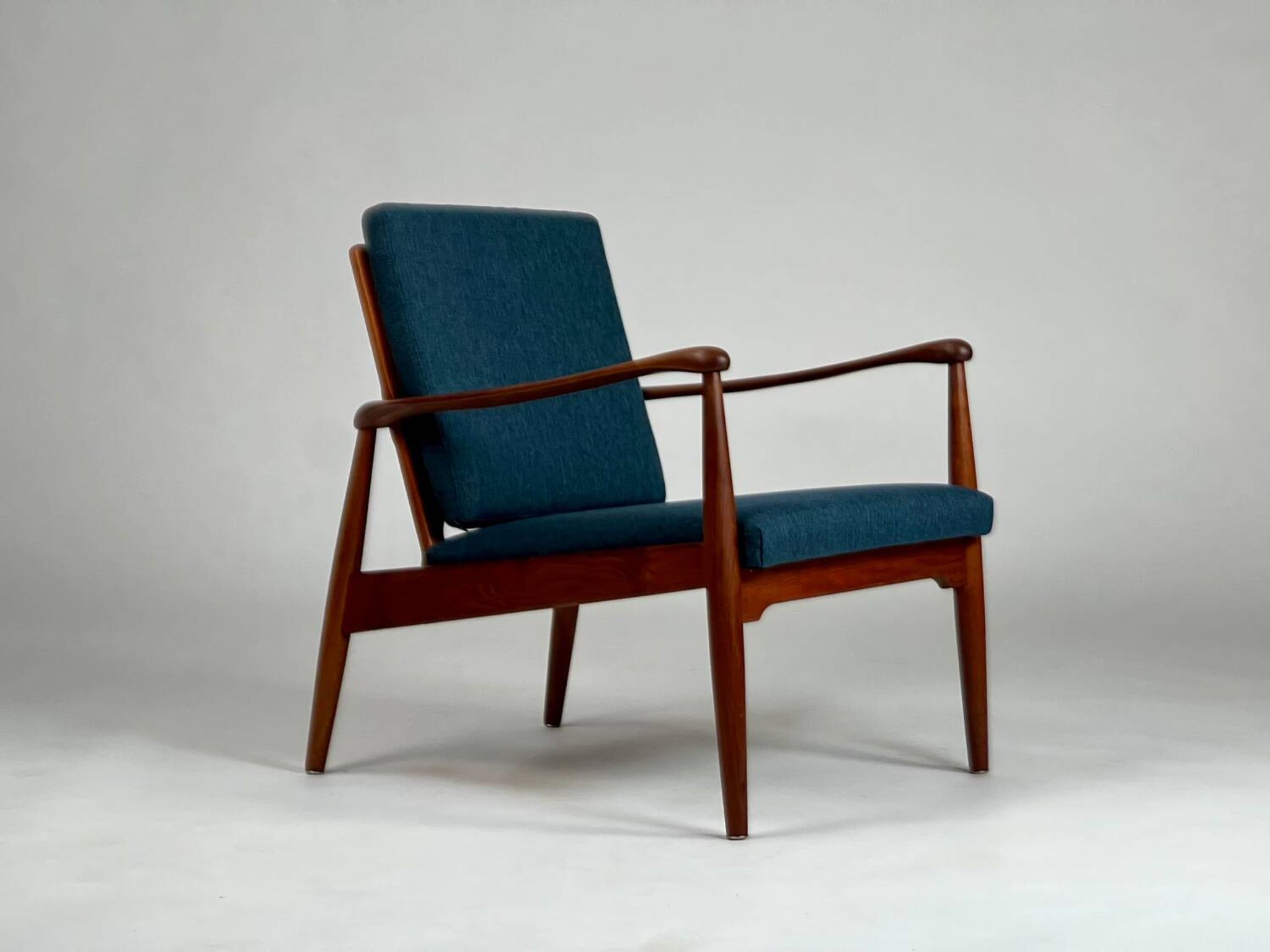 Mid-century teak armchair easy chair reupholstered 60s vintage