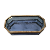 Small glass and brass jewelry box dore the 9 glass are entirely beveled in blue color