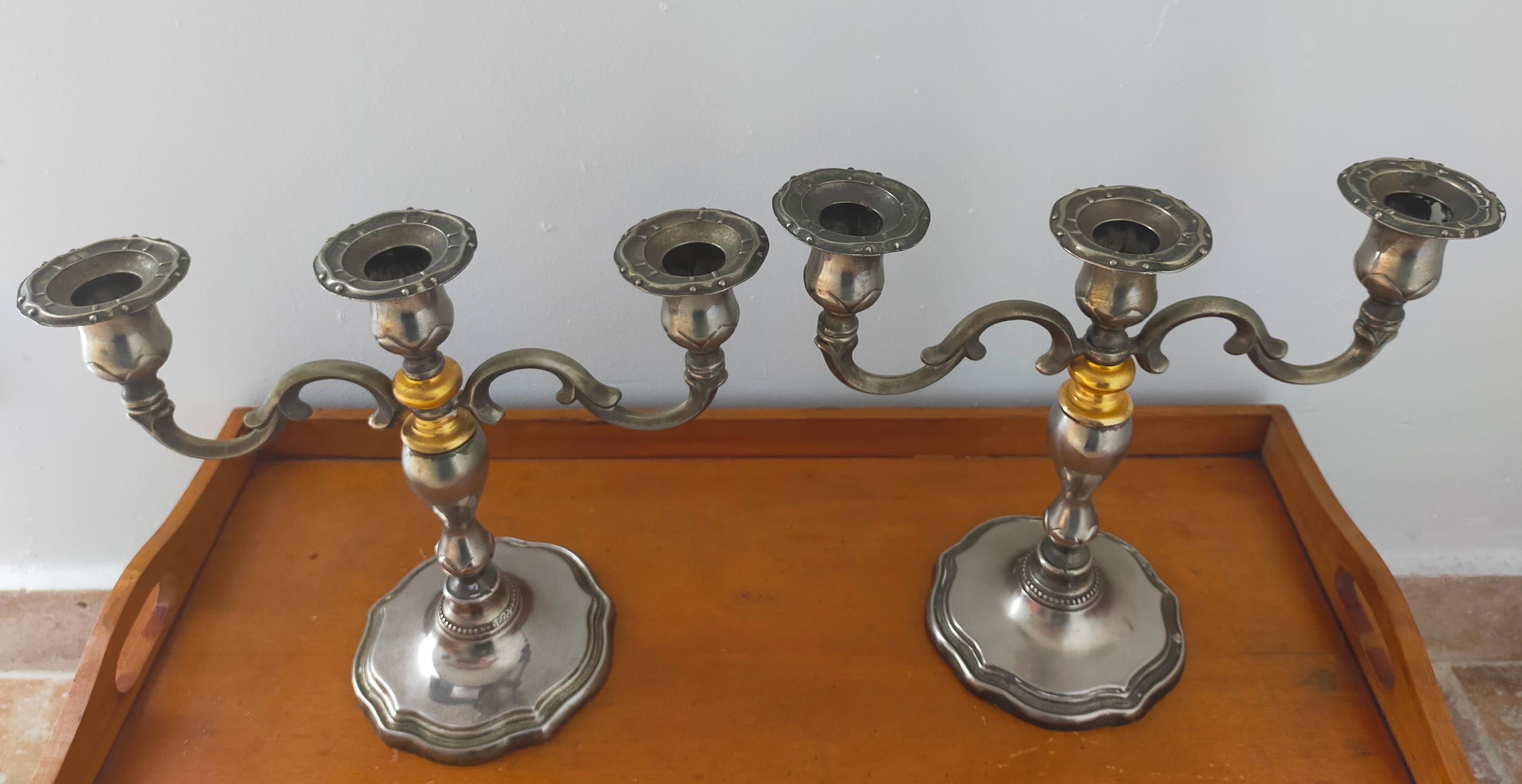 Pair of silver metal candlesticks