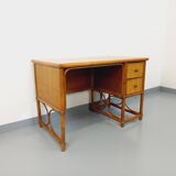 Vintage desk in rattan, woven rattan and wood, Maugrion style Roche-Bobois
