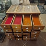Antique craft cabinet with solid oak drawers and porcelain handles