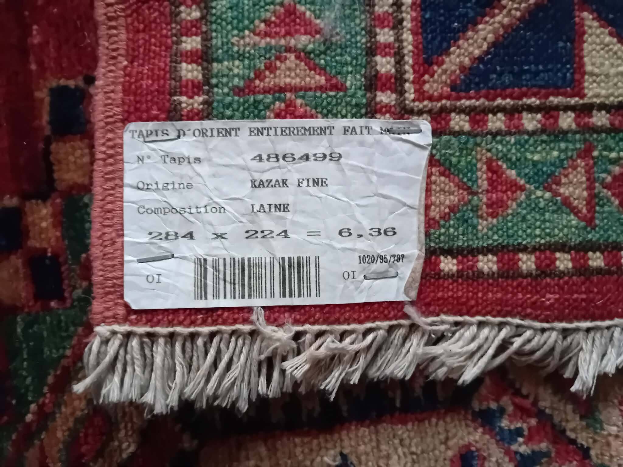 Handmade Pakistani Kazak rug 284x224cm