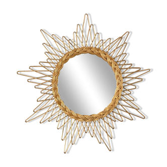 Miroir soleil en rotin tressé, 1960 - 58cm.