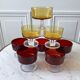 Set of 8 champagne glasses in amber colored glass and garnet 70s