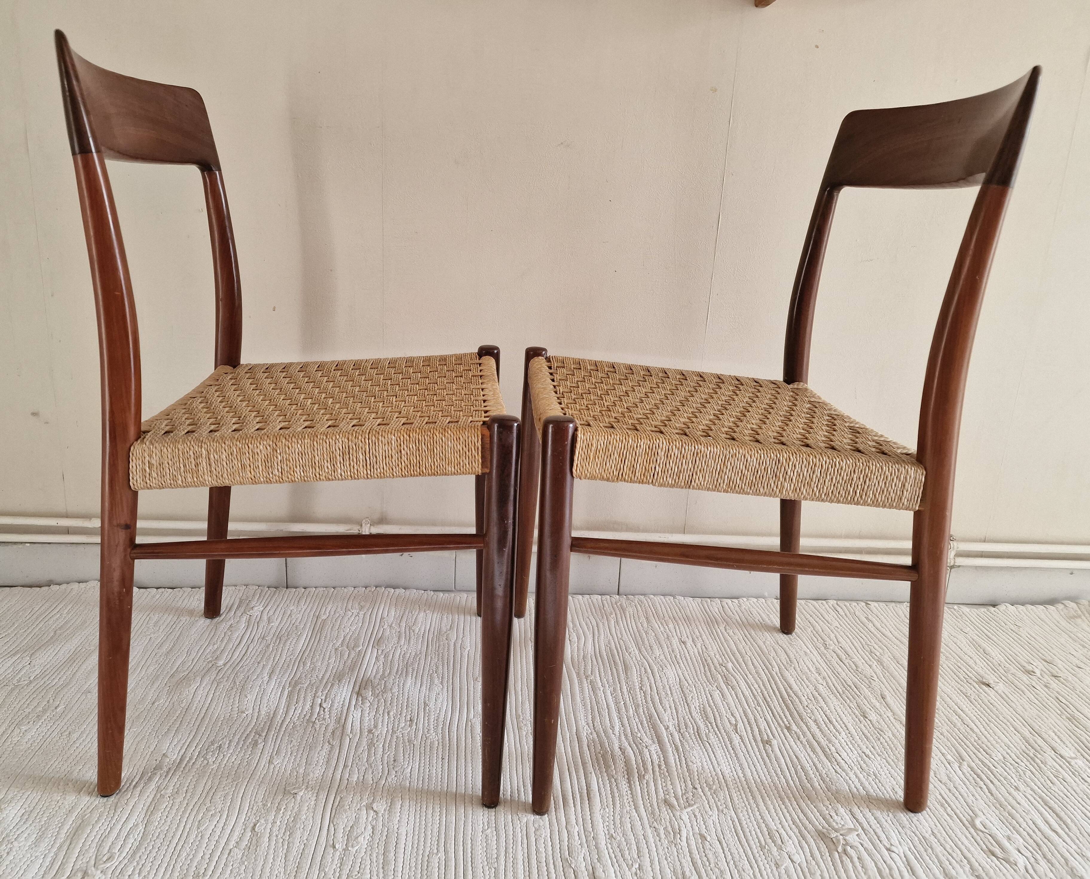 Pair of Danish chairs in teak and rope