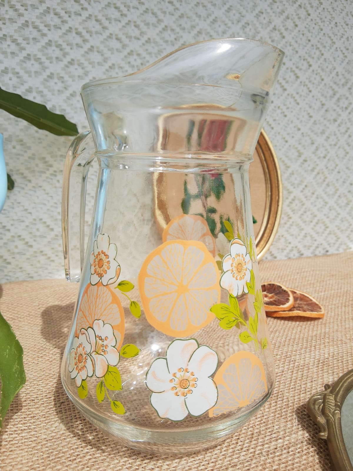 Carafe patterns flowers in glass -vintage