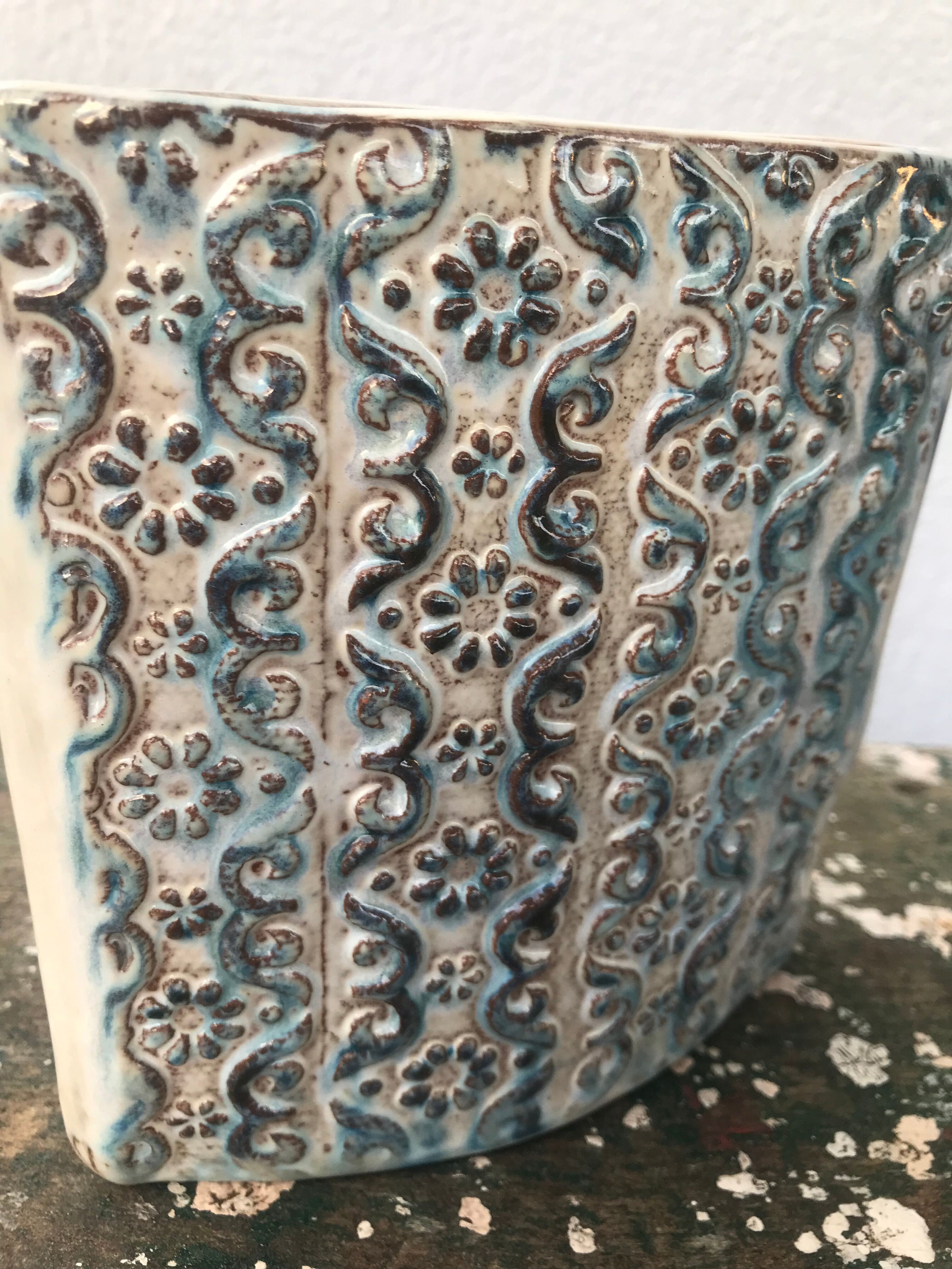 Vintage ceramic vase, decorated relief