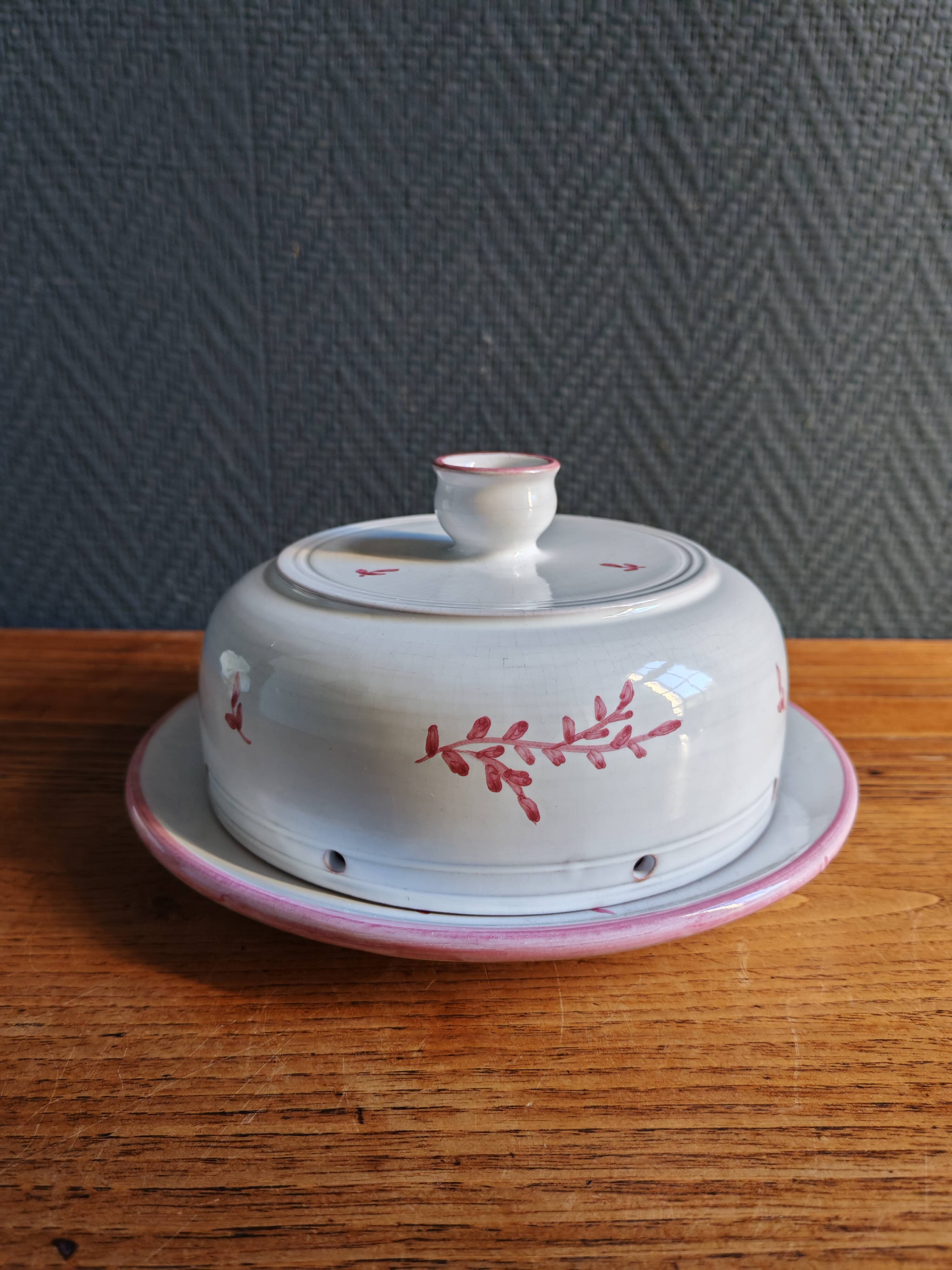 Vintage Ceramic Cheese Dome – Floral Branch Decor