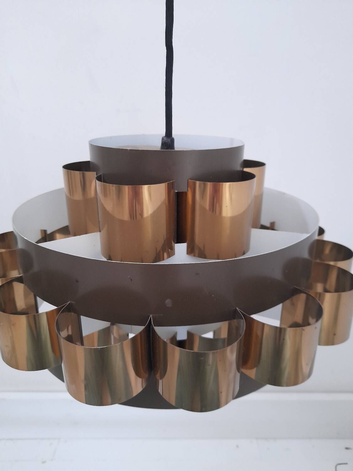 Danish copper suspension light by Werner Schou, 1970s.