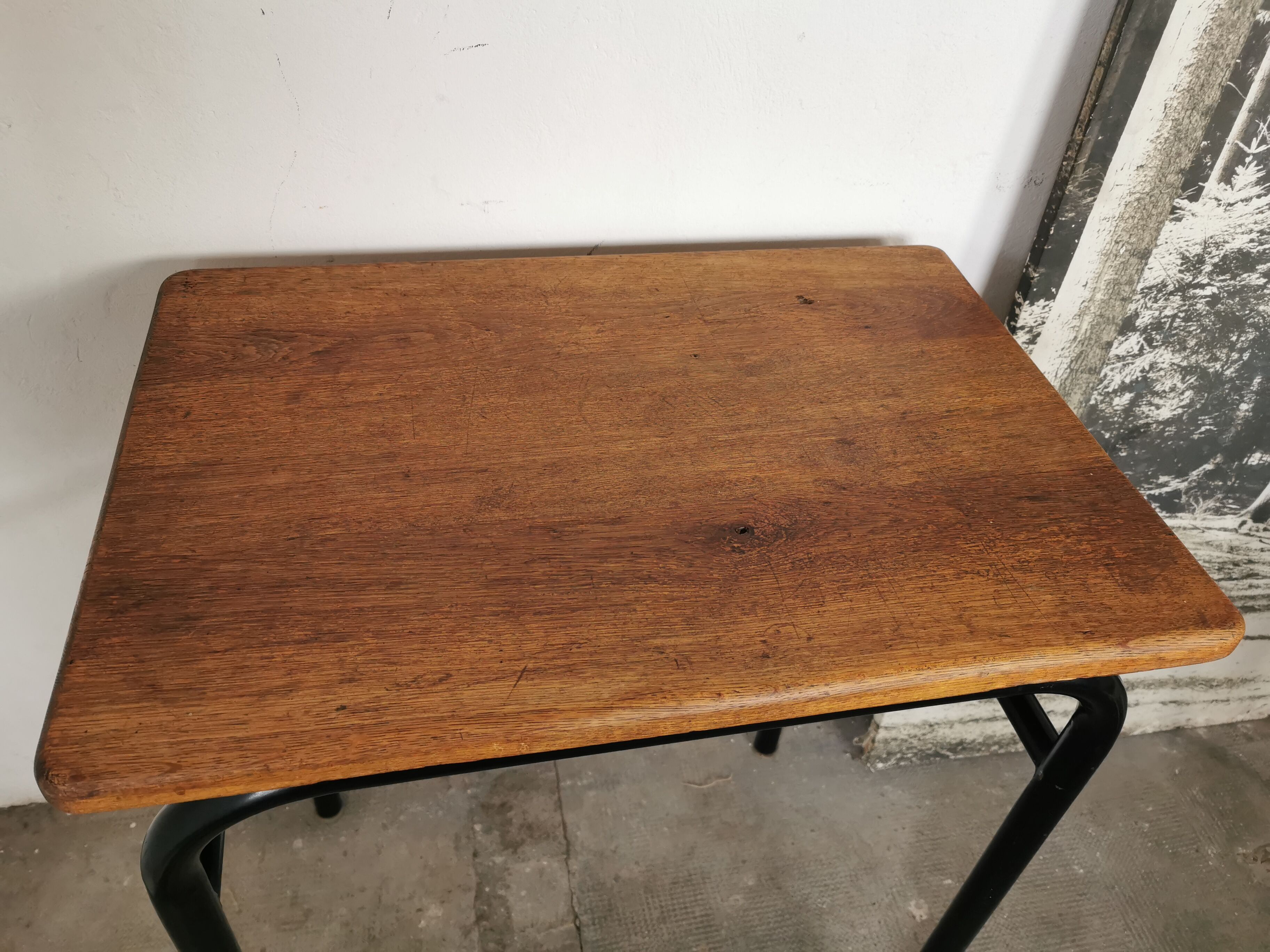 Side table 1950 metal and oak