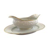 Saucière en porcelaine blanche et dorée Limoges plat Noel fete