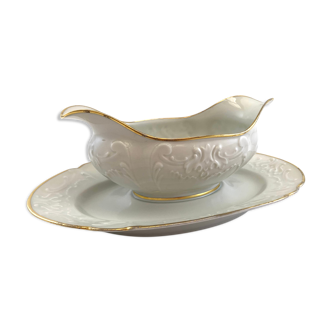 Gravy boat in white and golden porcelain Limoges flat Christmas feast